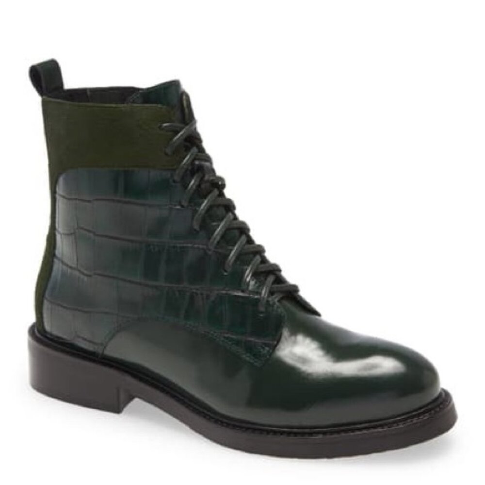 Jeffrey Campbell Green Lace-Up Leather Boot Size 8.5